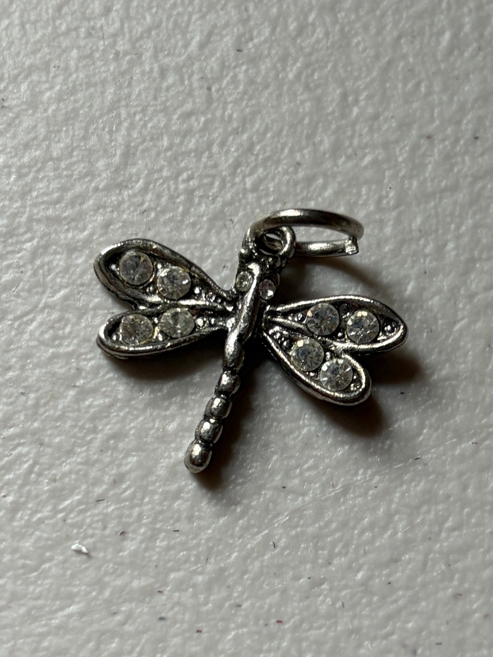 Vintage Dragonfly Pendant Necklace Charm in Silver with CZ Stones